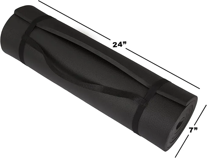 Extra-Thick Yoga Mat - Durable Comfort Non-Slip Foam Workout Mat for Fitness, Pilates, and Floor Exercises with Carrying Strap by Wakeman