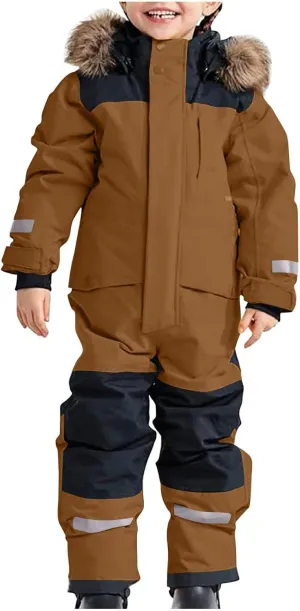 fartey Toddler Snow Suit Kids Girls Boys One Piece Snowsuits Winter Outdoor Ski Snowboard Bibs Waterproof Windproof Overalls