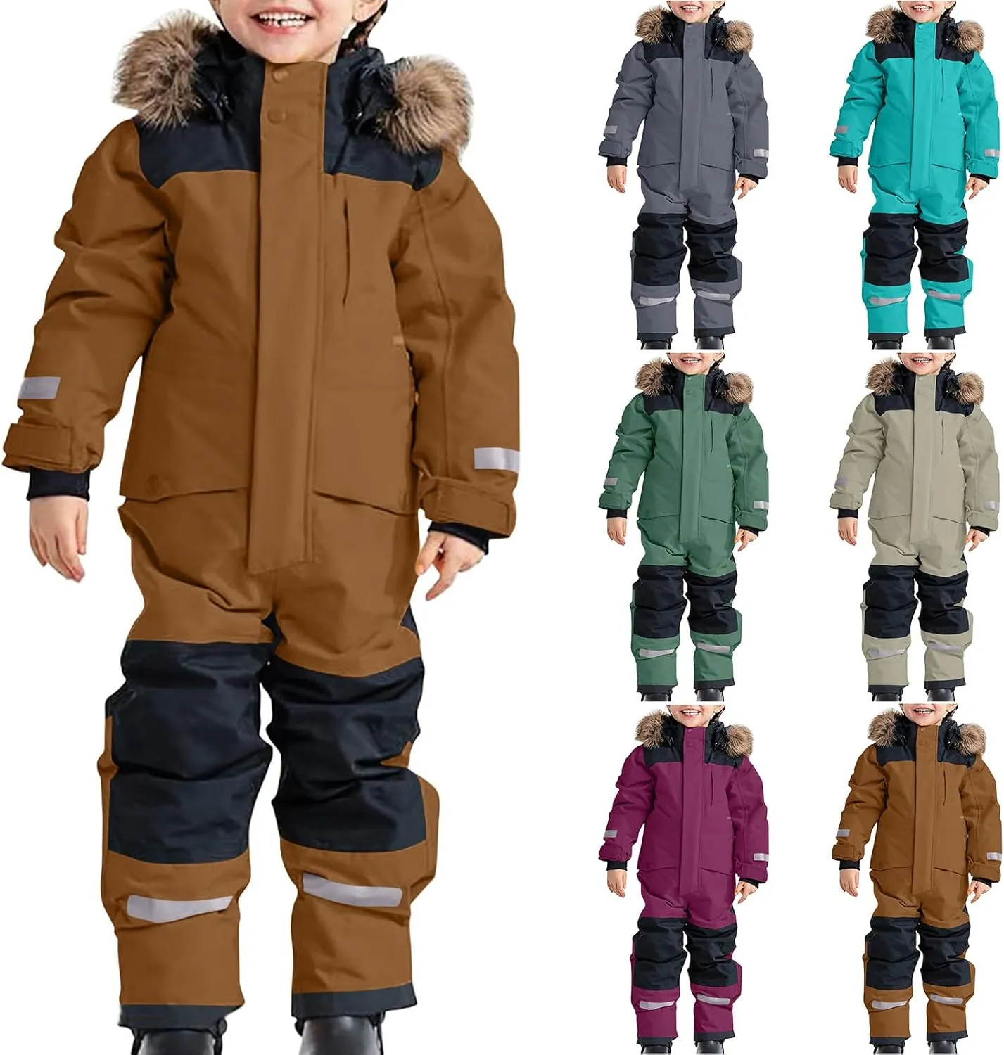 fartey Toddler Snow Suit Kids Girls Boys One Piece Snowsuits Winter Outdoor Ski Snowboard Bibs Waterproof Windproof Overalls