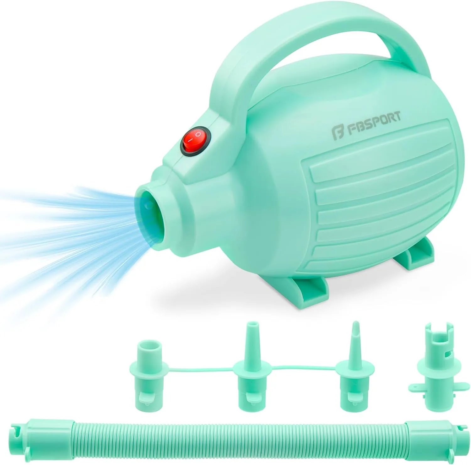 FBSPORT Air Pump for Inflatable Mat, Electric Air Pump 600W with 4 Nozzles, Portable and Fast Inflation AC110-120V, Suitable for Air Mat Float Dock Inflatable Beds