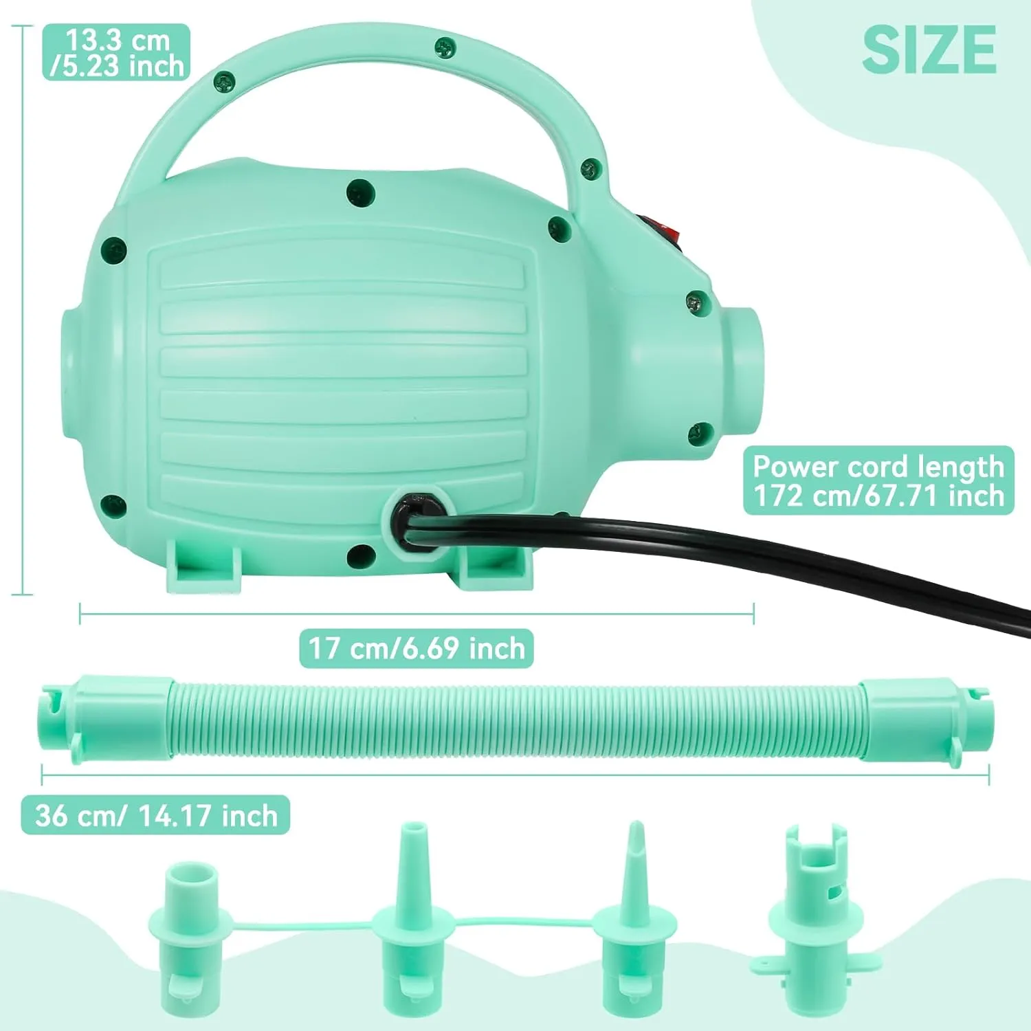 FBSPORT Air Pump for Inflatable Mat, Electric Air Pump 600W with 4 Nozzles, Portable and Fast Inflation AC110-120V, Suitable for Air Mat Float Dock Inflatable Beds