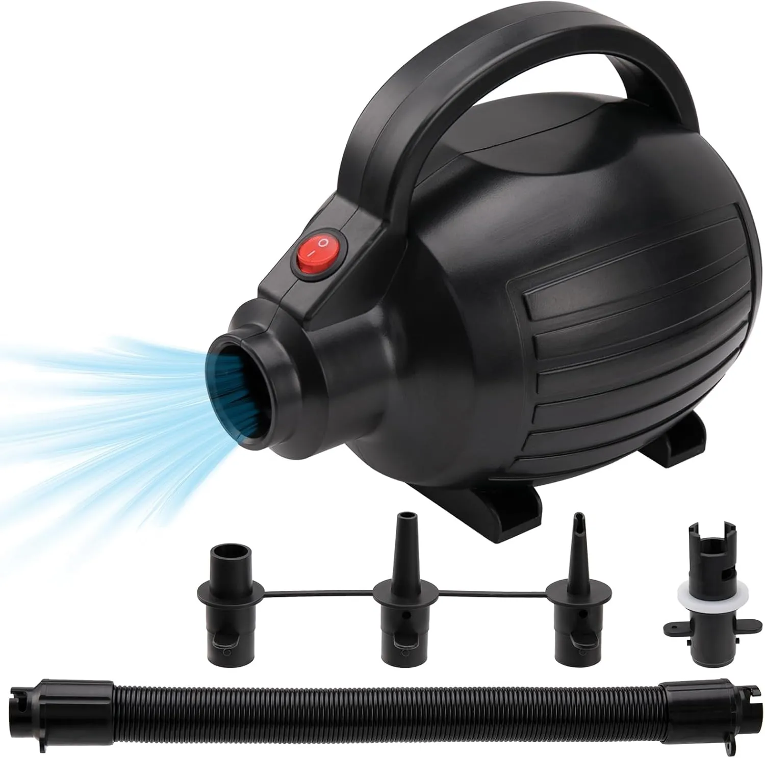 FBSPORT Air Pump for Inflatable Mat, Electric Air Pump 600W with 4 Nozzles, Portable and Fast Inflation AC110-120V, Suitable for Air Mat Float Dock Inflatable Beds