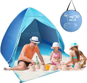 FBSPORT Beach Tent, UPF 50  Easy Pop Up Beach Shade Beach Tent, Sun Shelter Instant Portable Beach Tent Umbrella Baby Canopy Cabana with Carry Bag, Sky Blue