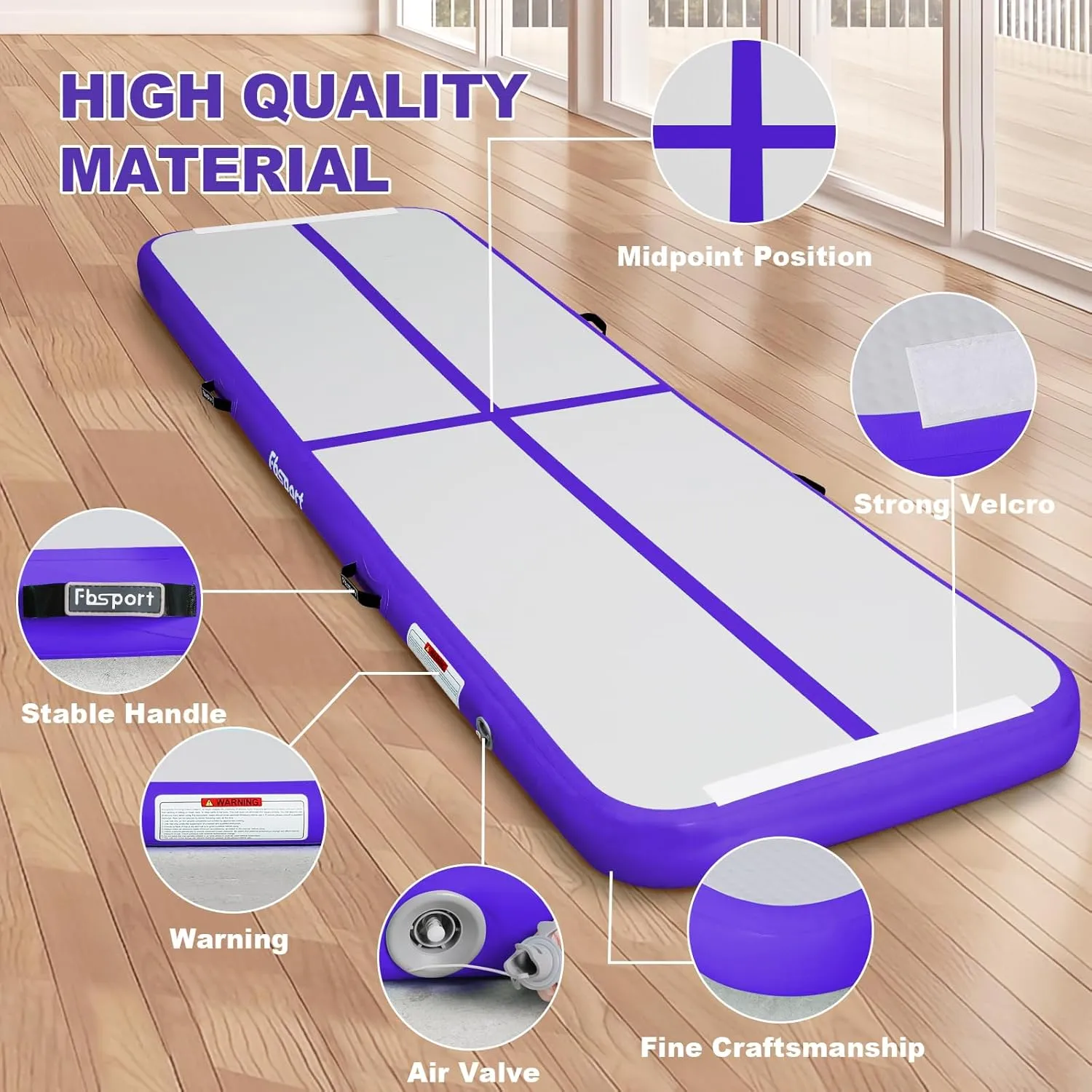 FBSPORT Inflatable Air Gymnastics Mat Training Mats 4/8 inches Thickness Gymnastics Tracks for Home Use/Training/Cheerleading/Yoga/Water with Pump