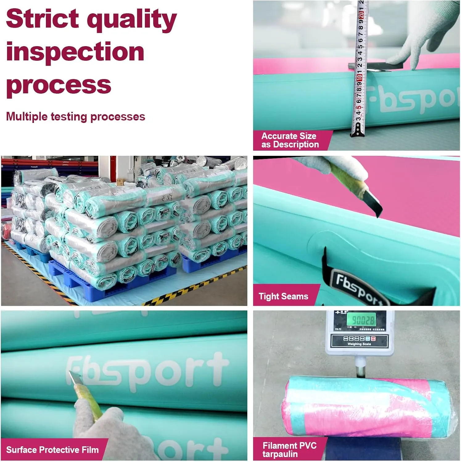 FBSPORT Inflatable Air Gymnastics Mat Training Mats 4/8 inches Thickness Gymnastics Tracks for Home Use/Training/Cheerleading/Yoga/Water with Pump