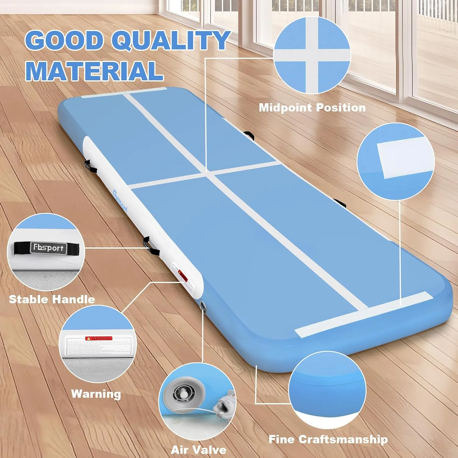 FBSPORT Inflatable Air Gymnastics Mat Training Mats 4/8 inches Thickness Gymnastics Tracks for Home Use/Training/Cheerleading/Yoga/Water with Pump