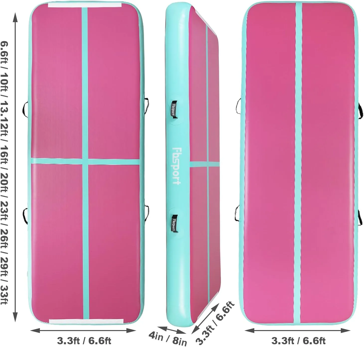 FBSPORT Inflatable Air Gymnastics Mat Training Mats 4/8 inches Thickness Gymnastics Tracks for Home Use/Training/Cheerleading/Yoga/Water with Pump