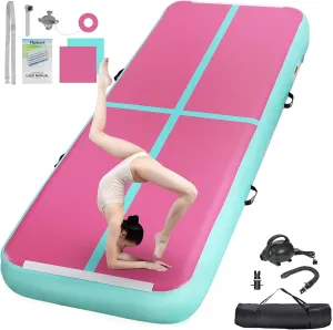 FBSPORT Inflatable Air Gymnastics Mat Training Mats 4/8 inches Thickness Gymnastics Tracks for Home Use/Training/Cheerleading/Yoga/Water with Pump