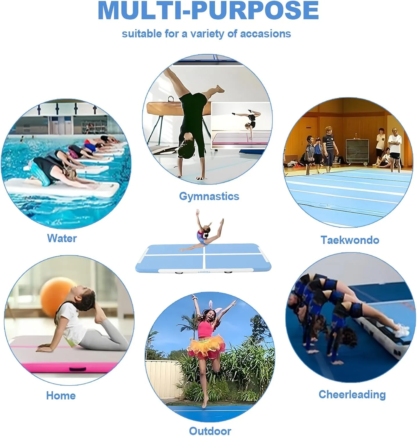 FBSPORT Inflatable Air Gymnastics Mat Training Mats 4/8 inches Thickness Gymnastics Tracks for Home Use/Training/Cheerleading/Yoga/Water with Pump