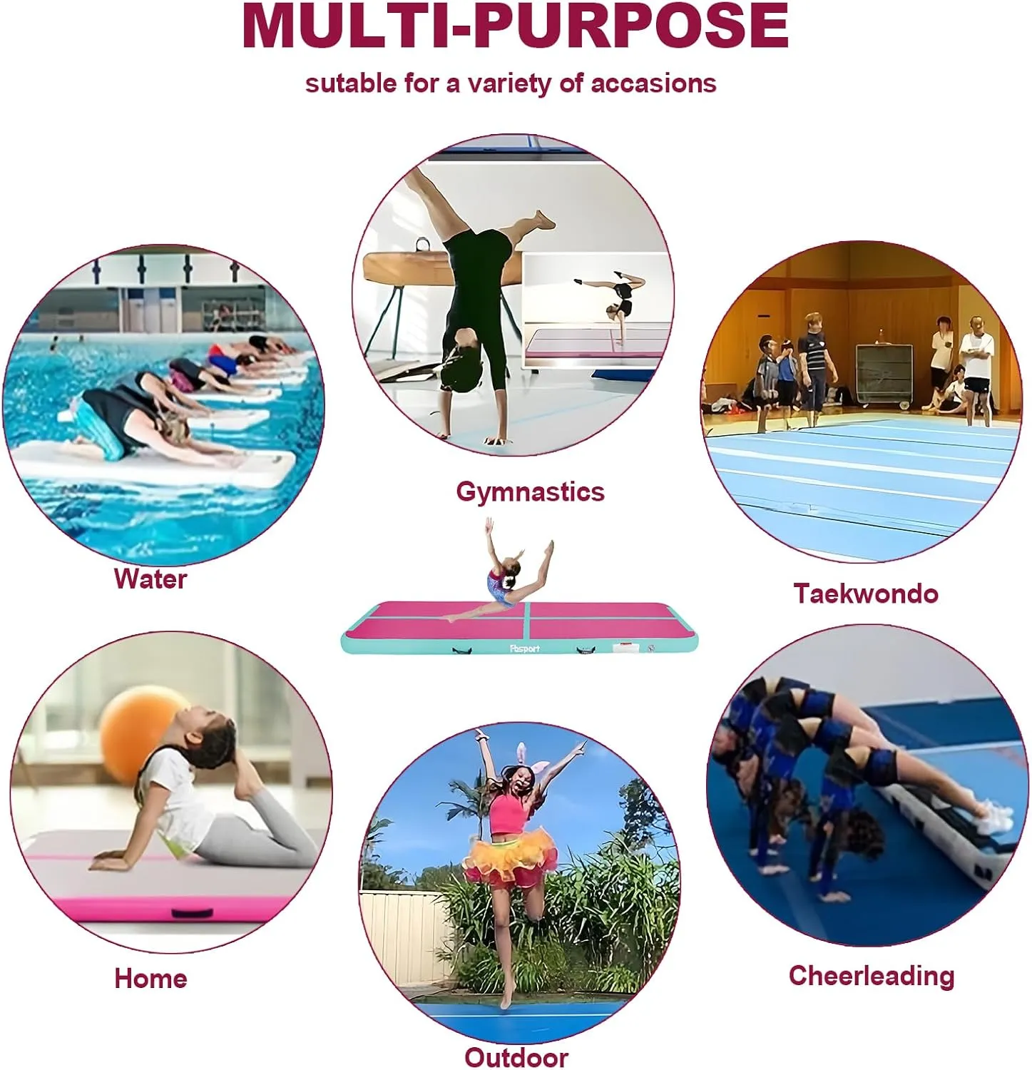 FBSPORT Inflatable Air Gymnastics Mat Training Mats 4/8 inches Thickness Gymnastics Tracks for Home Use/Training/Cheerleading/Yoga/Water with Pump