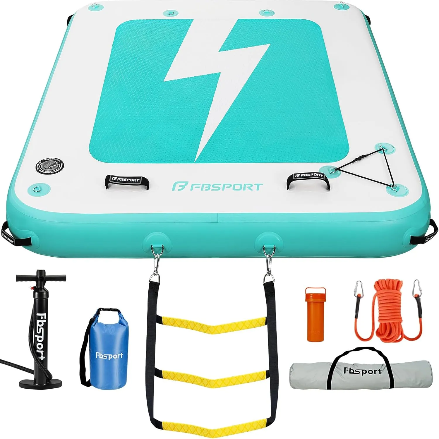 FBSPORT Inflatable Floating Dock, 10ft 8ft 6ft Inflatable Air Dock Platform Floating Island Raft with Non-Slip Surface, Inflatable Water Floating Dock Mat for Lake Pool Beach Ocean