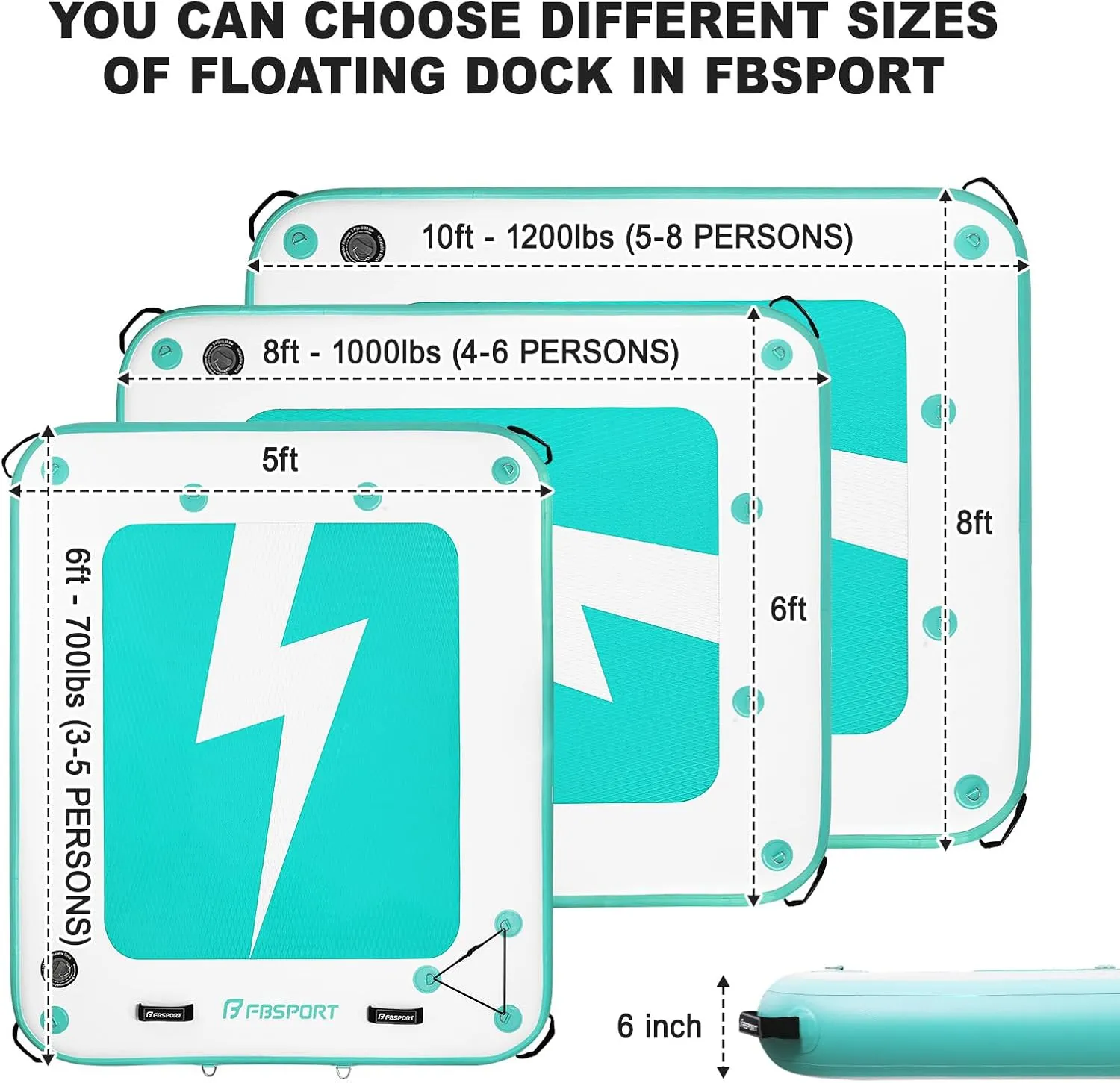 FBSPORT Inflatable Floating Dock, 10ft 8ft 6ft Inflatable Air Dock Platform Floating Island Raft with Non-Slip Surface, Inflatable Water Floating Dock Mat for Lake Pool Beach Ocean
