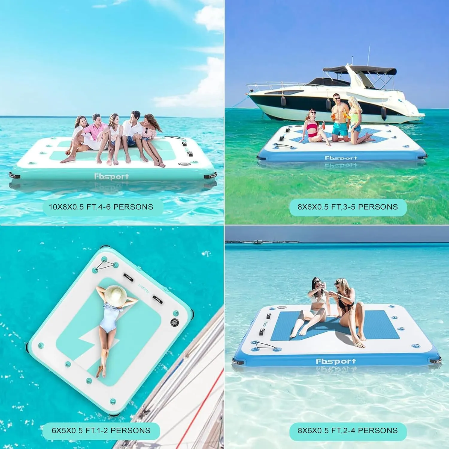 FBSPORT Inflatable Floating Dock, 10ft 8ft 6ft Inflatable Air Dock Platform Floating Island Raft with Non-Slip Surface, Inflatable Water Floating Dock Mat for Lake Pool Beach Ocean