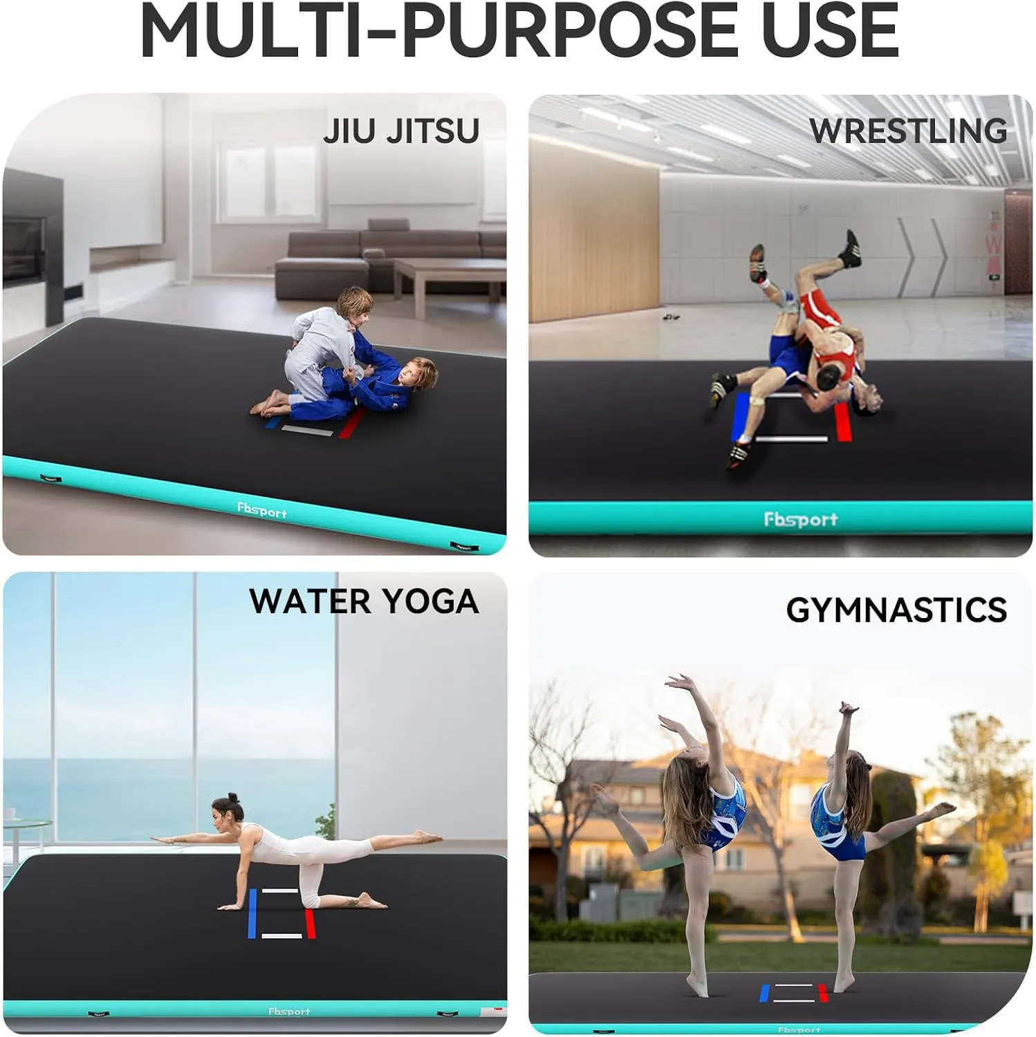 FBSPORT Inflatable Wrestling Mat 13ft /10ft /5ft, Outdoor and Indoor PVC Jiu Jitsu Mats, Gymnastics Training Mat Foldable for BJJ, MMA, Martial Art, Boxing, Grappling and Judo