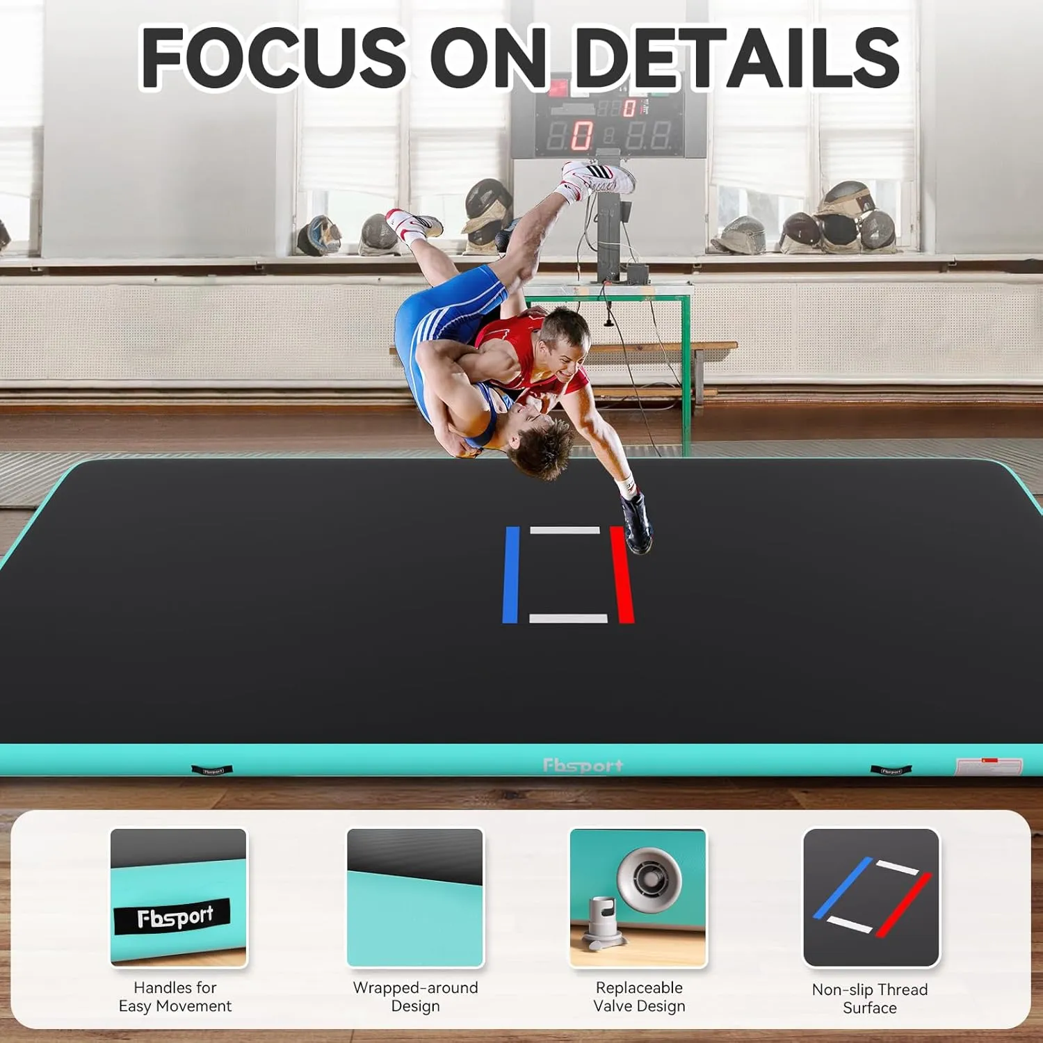 FBSPORT Inflatable Wrestling Mat 13ft /10ft /5ft, Outdoor and Indoor PVC Jiu Jitsu Mats, Gymnastics Training Mat Foldable for BJJ, MMA, Martial Art, Boxing, Grappling and Judo