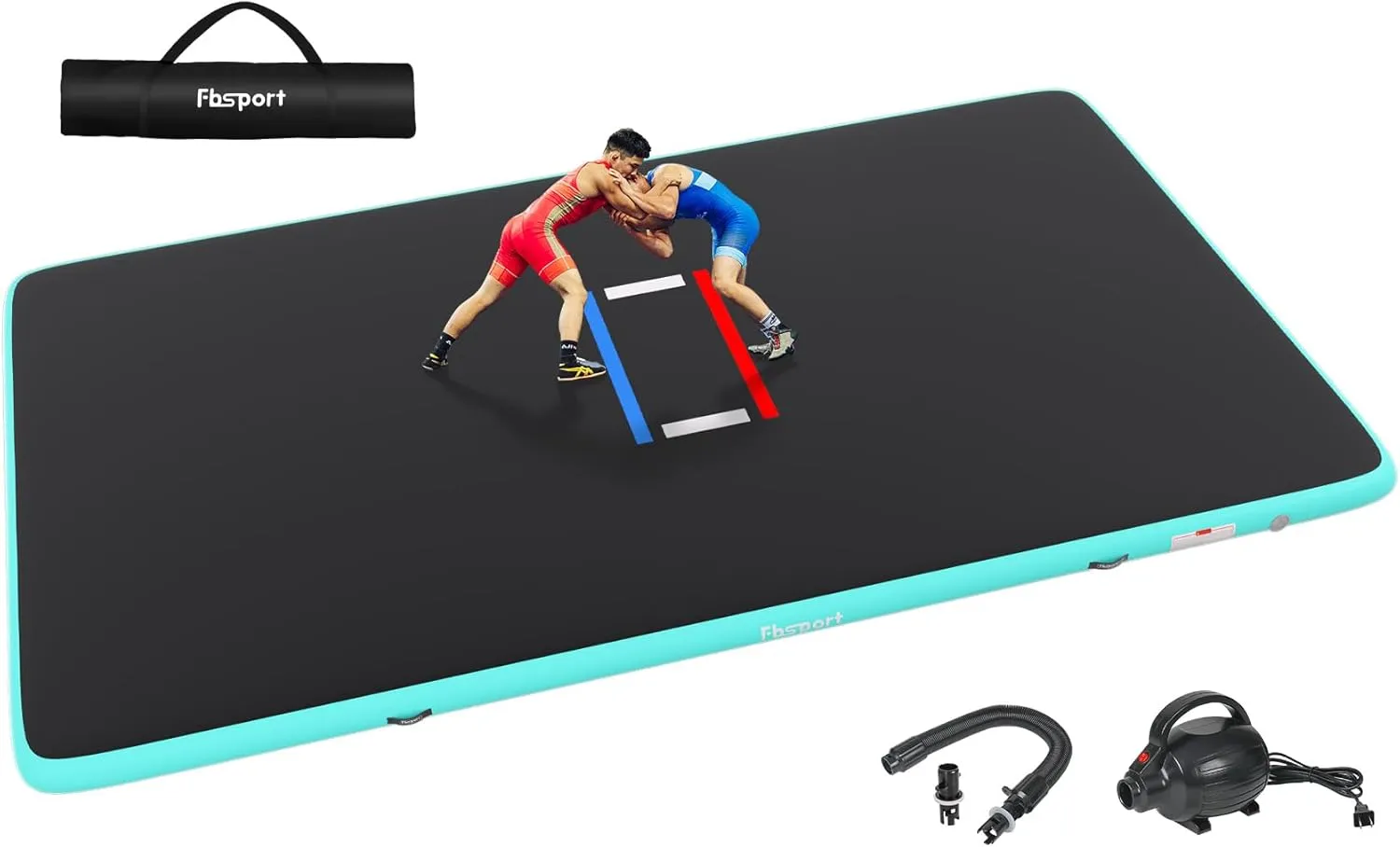 FBSPORT Inflatable Wrestling Mat 13ft /10ft /5ft, Outdoor and Indoor PVC Jiu Jitsu Mats, Gymnastics Training Mat Foldable for BJJ, MMA, Martial Art, Boxing, Grappling and Judo