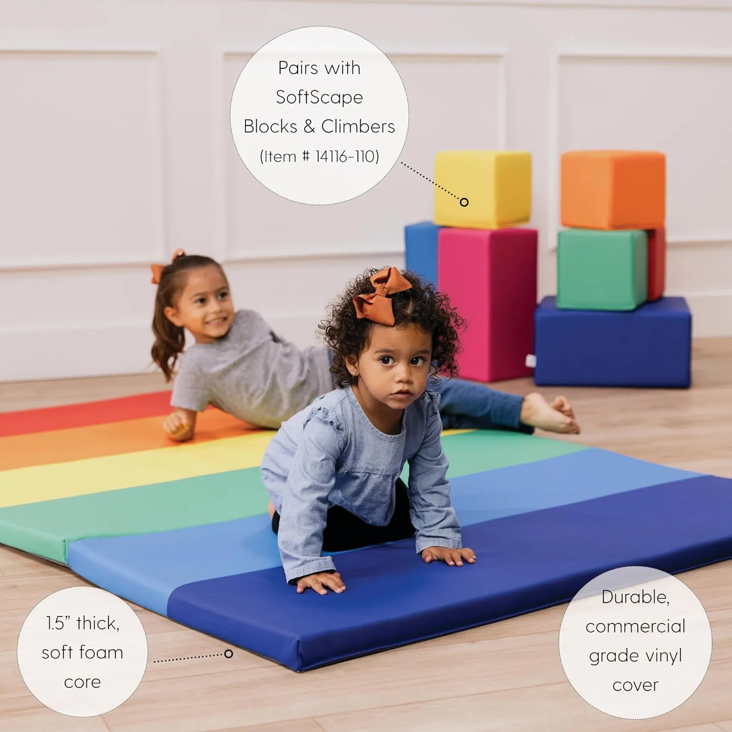 FDP SoftScape Space Saver Foldable Children's Play Mat - Soft, Sturdy 1.5 inch Thick Foam, 3-Fold Floor Mat; Indoor Active Play, Tummy Time, Stretching for Kids - Multicolor, 13231-110