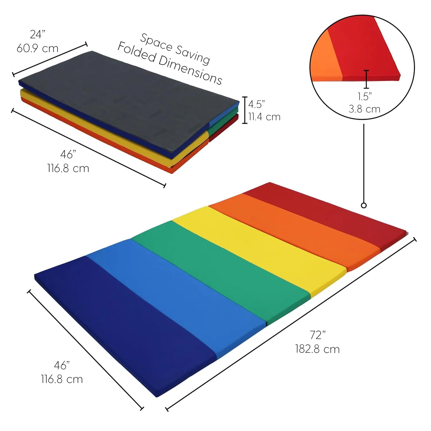 FDP SoftScape Space Saver Foldable Children's Play Mat - Soft, Sturdy 1.5 inch Thick Foam, 3-Fold Floor Mat; Indoor Active Play, Tummy Time, Stretching for Kids - Multicolor, 13231-110