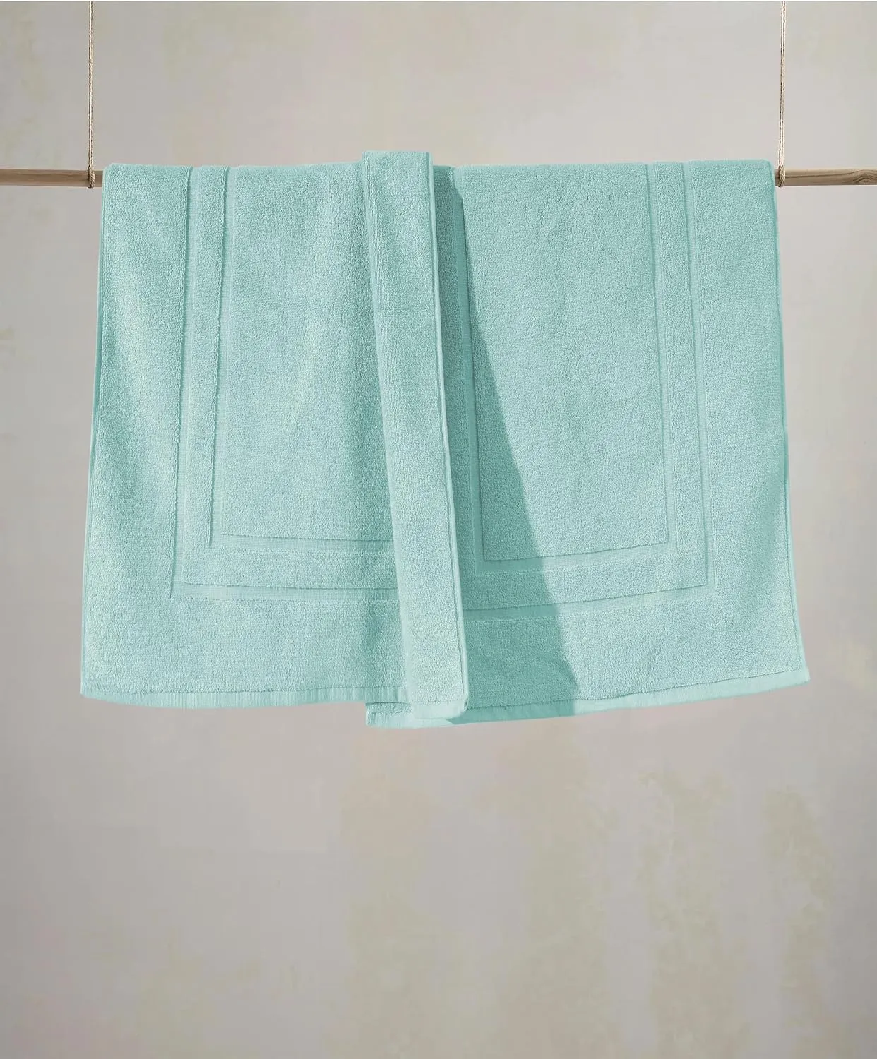 Feather & Stitch 2 Piece Towel Like Bath Mats (30x21 Inch) 100% Cotton Terry Mat for Hotel, Spa, Shower Floor Mats [NOT A Bathroom Rug], Soft Absorbent Washable Mats - Sea Foam