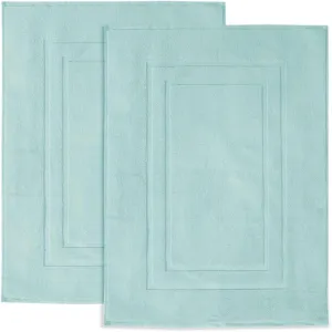 Feather & Stitch 2 Piece Towel Like Bath Mats (30x21 Inch) 100% Cotton Terry Mat for Hotel, Spa, Shower Floor Mats [NOT A Bathroom Rug], Soft Absorbent Washable Mats - Sea Foam