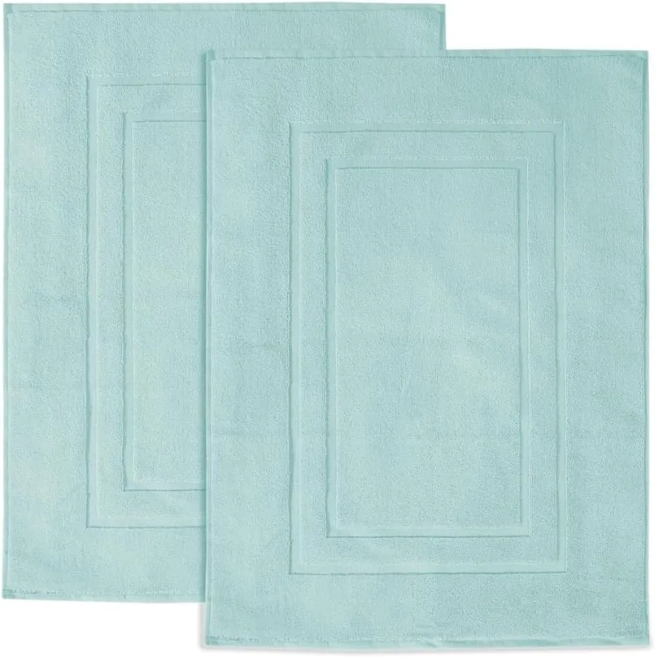 Feather & Stitch 2 Piece Towel Like Bath Mats (30x21 Inch) 100% Cotton Terry Mat for Hotel, Spa, Shower Floor Mats [NOT A Bathroom Rug], Soft Absorbent Washable Mats - Sea Foam
