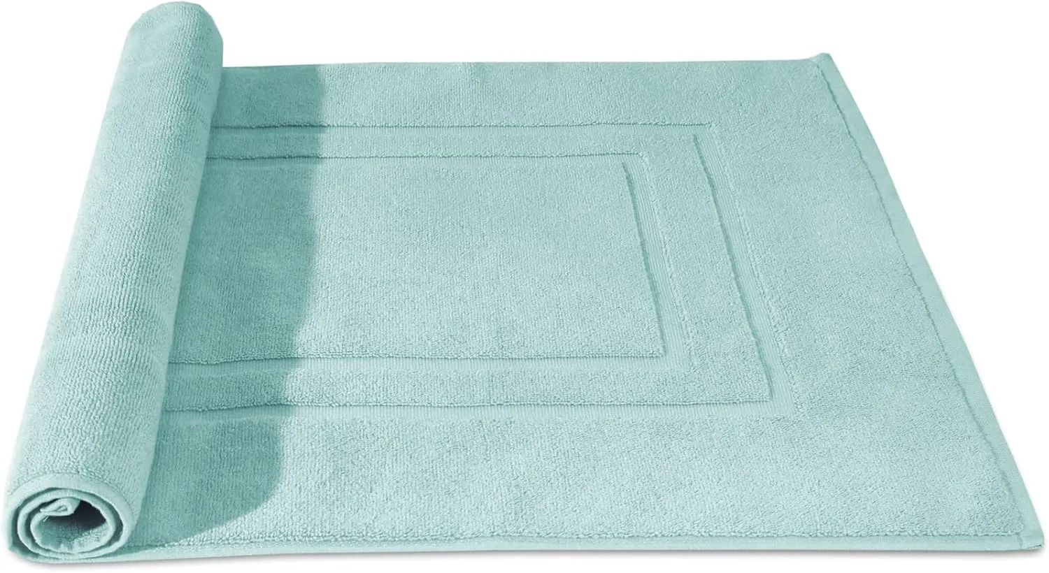 Feather & Stitch 2 Piece Towel Like Bath Mats (30x21 Inch) 100% Cotton Terry Mat for Hotel, Spa, Shower Floor Mats [NOT A Bathroom Rug], Soft Absorbent Washable Mats - Sea Foam