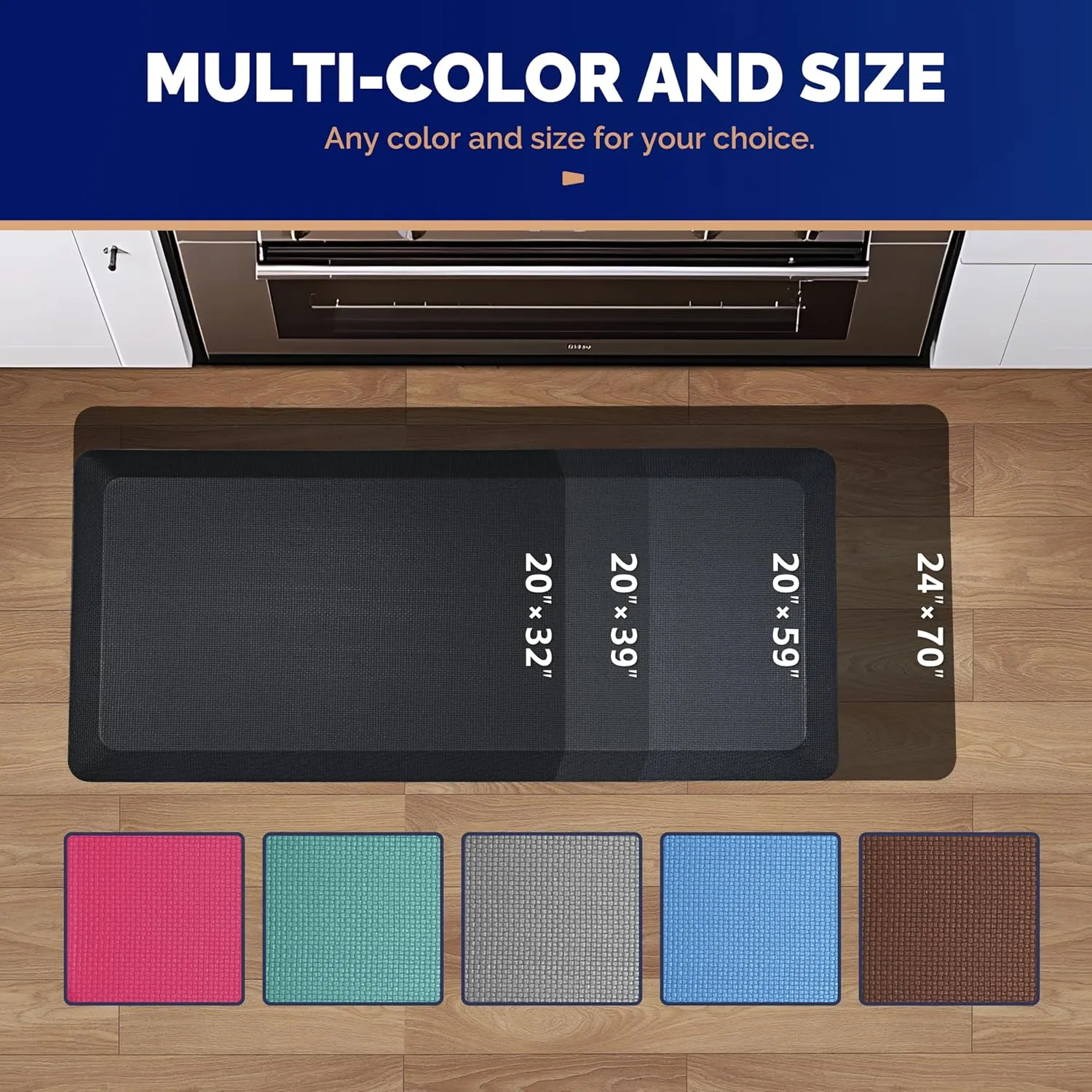 FEATOL Extra Thick Anti Fatigue Mat Floor Mat (20" x 39", Black), Standing Office Desk Mat Memory Foam Cushioned Anti Fatigue Ergonomic Kitchen Mats Comfort Standing Pad NOT PVC 9/10 Inch Thick