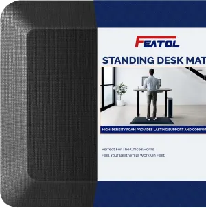 FEATOL Extra Thick Anti Fatigue Mat Floor Mat (20" x 39", Black), Standing Office Desk Mat Memory Foam Cushioned Anti Fatigue Ergonomic Kitchen Mats Comfort Standing Pad NOT PVC 9/10 Inch Thick