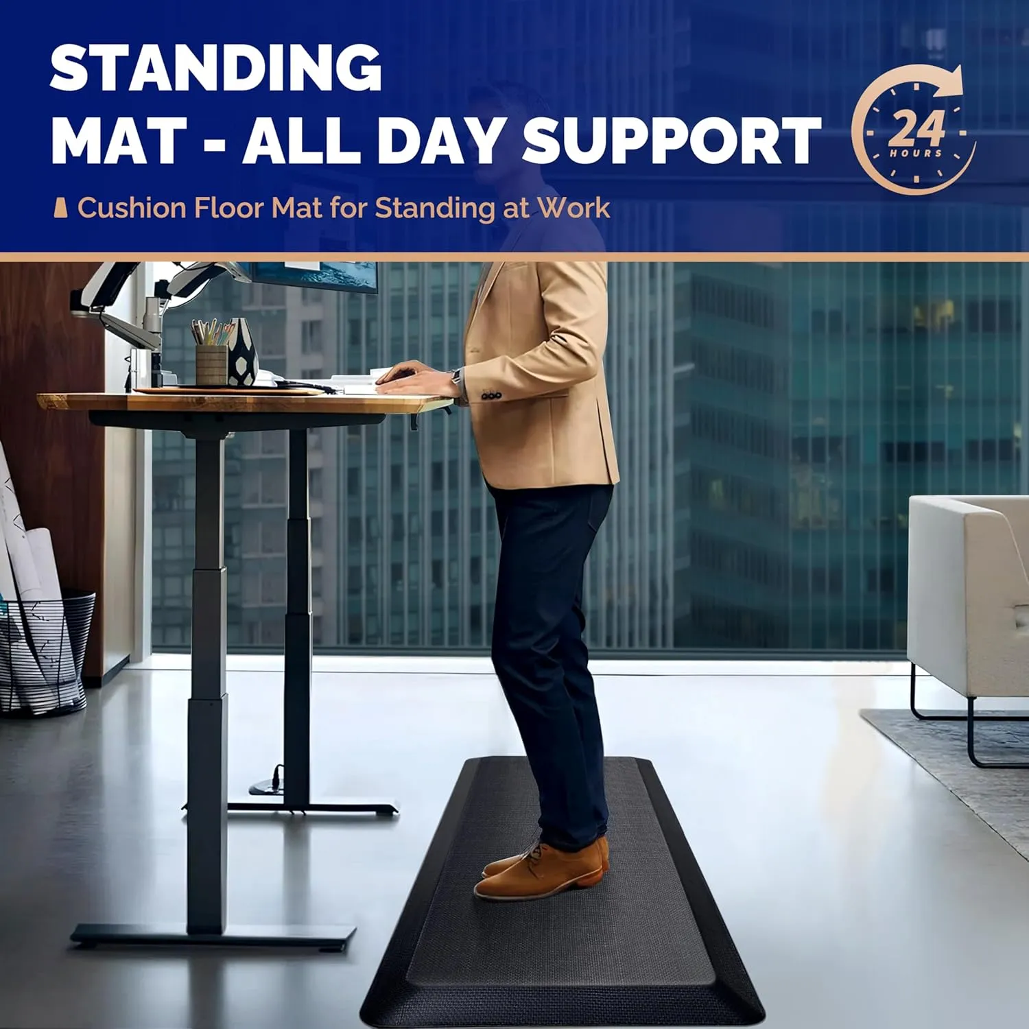FEATOL Extra Thick Anti Fatigue Mat Floor Mat (20" x 39", Black), Standing Office Desk Mat Memory Foam Cushioned Anti Fatigue Ergonomic Kitchen Mats Comfort Standing Pad NOT PVC 9/10 Inch Thick