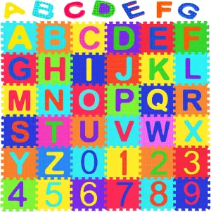 Febyyer 36 Tiles Children’s Foam Puzzle Mat, Play Mat, Play Rug with Letters of The Alphabet and Numbers(Random Color)