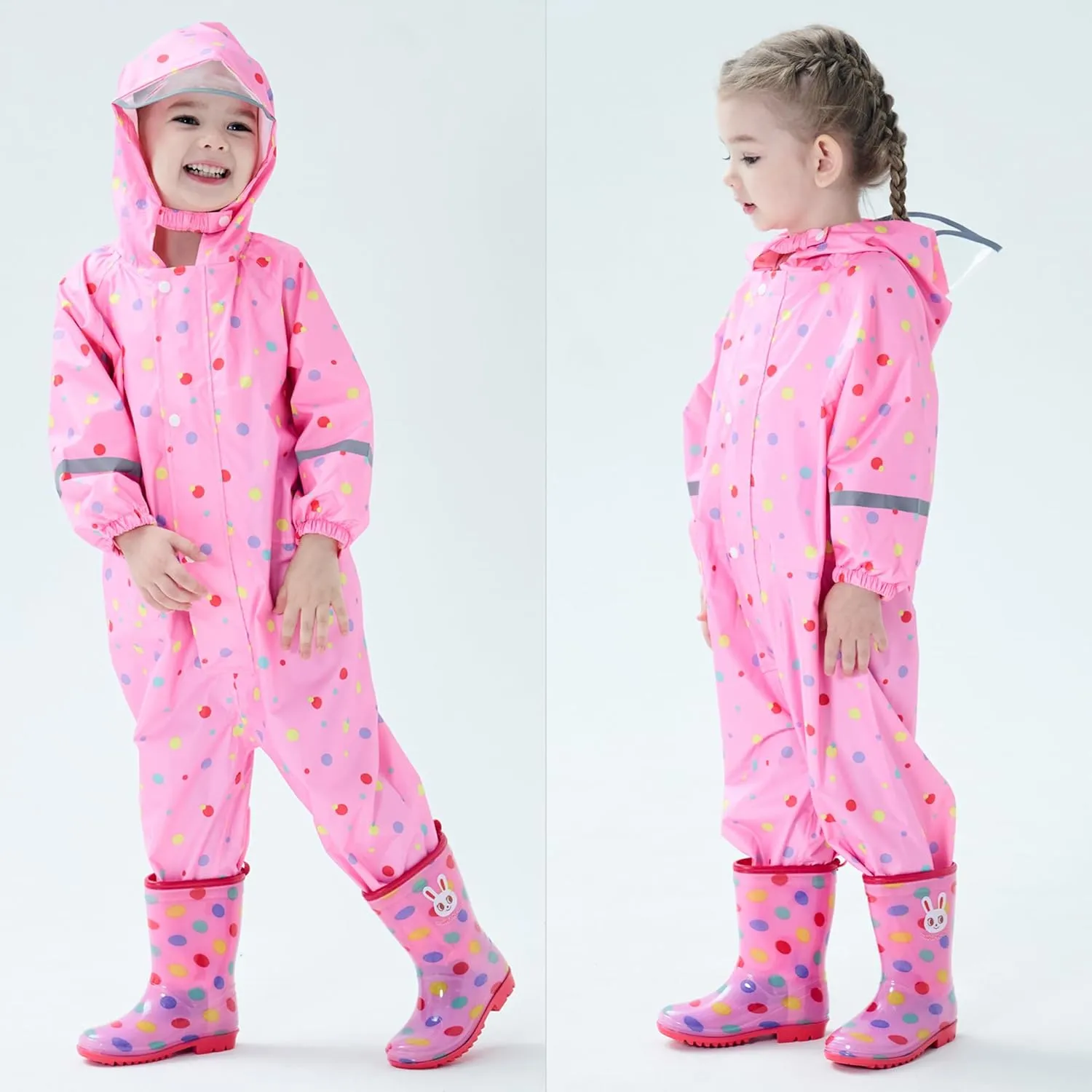 Fewlby Kids Toddler Rain Suit for boys girls One Piece Hoodie Zipper Waterproof Rain Jacket 1-10 years S-XXL Size