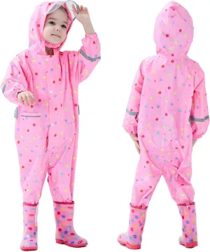Fewlby Kids Toddler Rain Suit for boys girls One Piece Hoodie Zipper Waterproof Rain Jacket 1-10 years S-XXL Size