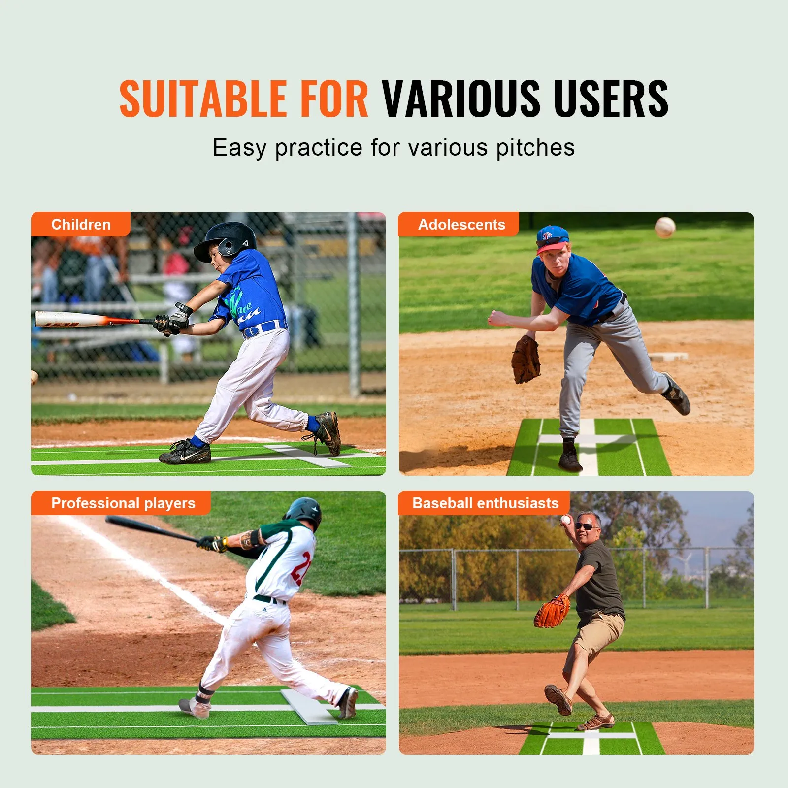 (FINAL PRICES ARE LOWER ON OUR SITE!) VEVOR Baseball Softball Hitting Batting Mat, 10' x 3.8' Indoor/Outdoor Softball Mat, Lined & Foam Backing Anti-Slip Anti-Fade Softball Training Aid, Portable Practice Mat with Tightening Rope, Green