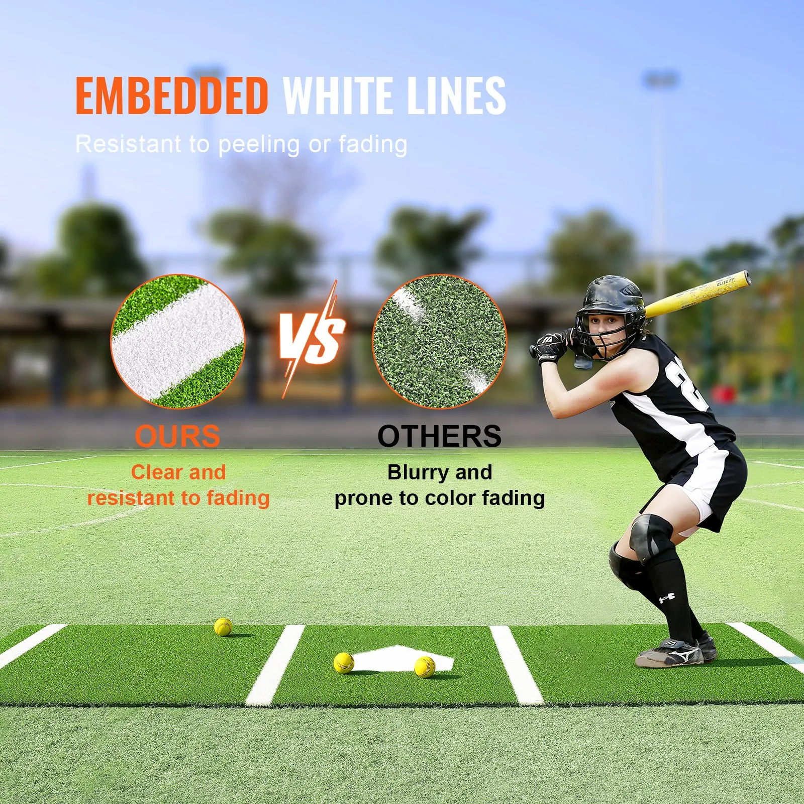 (FINAL PRICES ARE LOWER ON OUR SITE!) VEVOR Baseball Softball Hitting Batting Mat, 10' x 3.8' Indoor/Outdoor Softball Mat, Lined & Foam Backing Anti-Slip Anti-Fade Softball Training Aid, Portable Practice Mat with Tightening Rope, Green