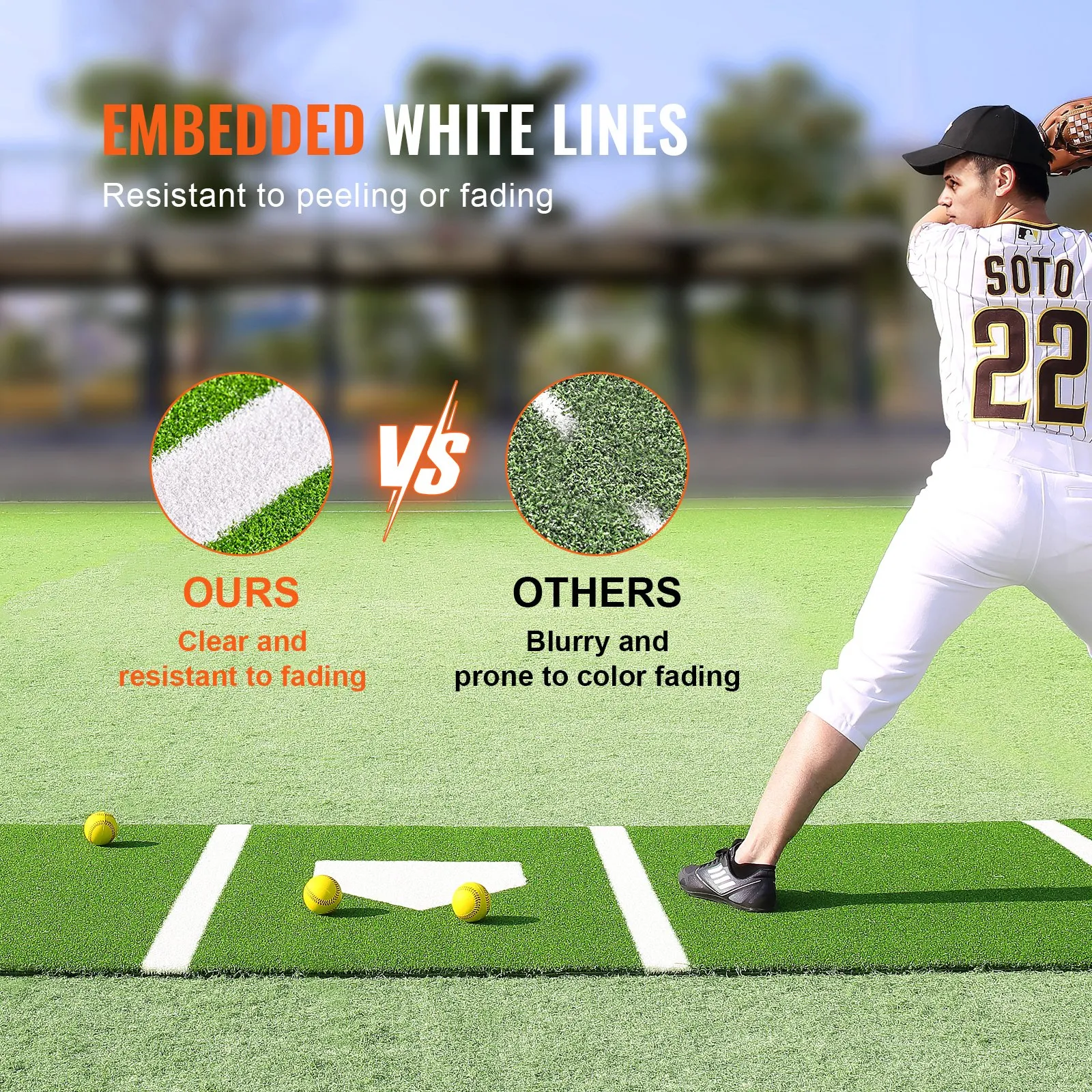 (FINAL PRICES ARE LOWER ON OUR SITE!) VEVOR Baseball Softball Hitting Batting Mat, 10' x 3.8' Indoor/Outdoor Softball Mat, Lined & Foam Backing Anti-Slip Anti-Fade Softball Training Aid, Portable Practice Mat with Tightening Rope, Green