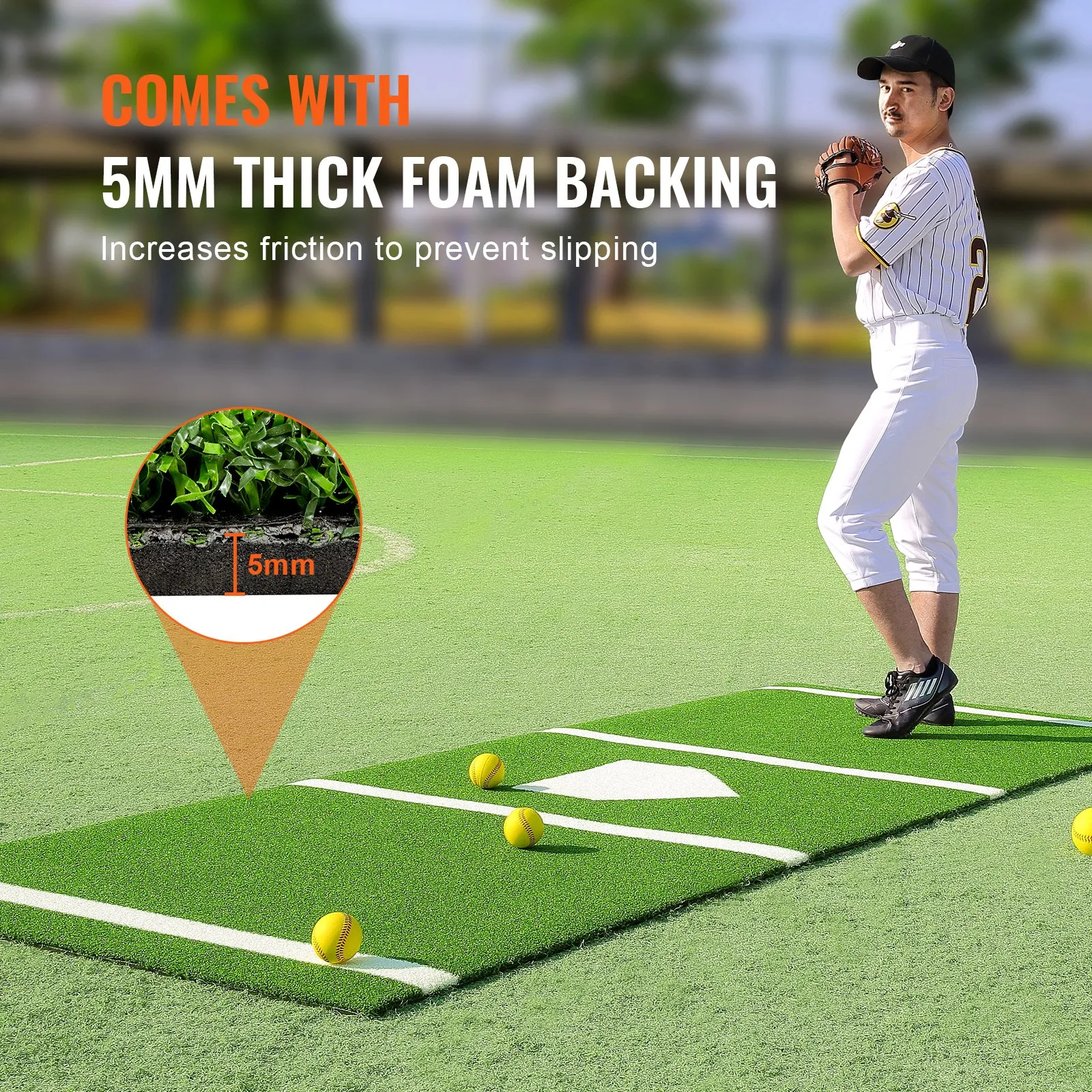 (FINAL PRICES ARE LOWER ON OUR SITE!) VEVOR Baseball Softball Hitting Batting Mat, 10' x 3.8' Indoor/Outdoor Softball Mat, Lined & Foam Backing Anti-Slip Anti-Fade Softball Training Aid, Portable Practice Mat with Tightening Rope, Green
