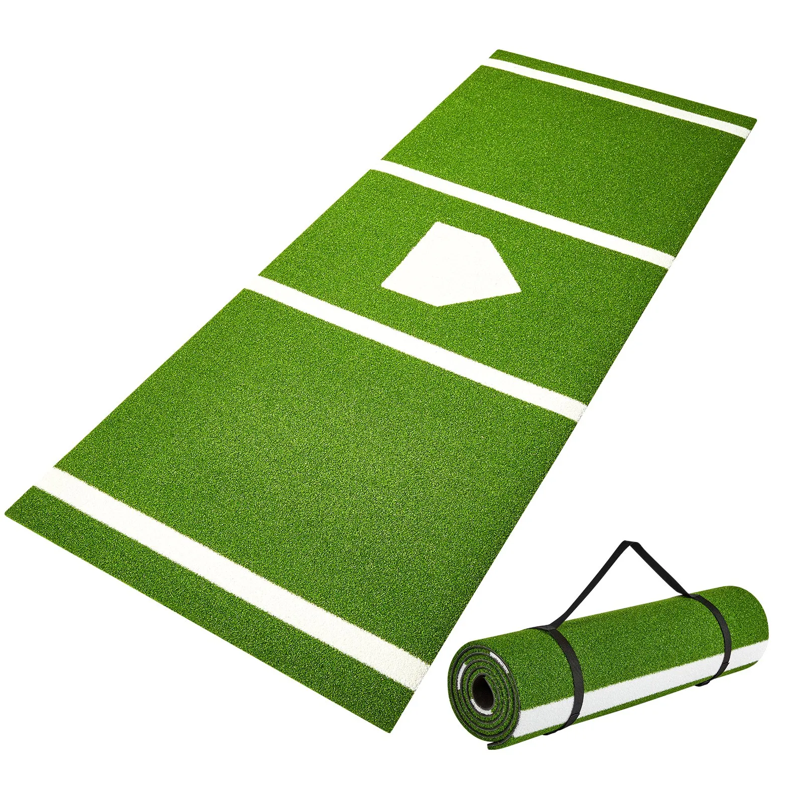 (FINAL PRICES ARE LOWER ON OUR SITE!) VEVOR Baseball Softball Hitting Batting Mat, 10' x 3.8' Indoor/Outdoor Softball Mat, Lined & Foam Backing Anti-Slip Anti-Fade Softball Training Aid, Portable Practice Mat with Tightening Rope, Green