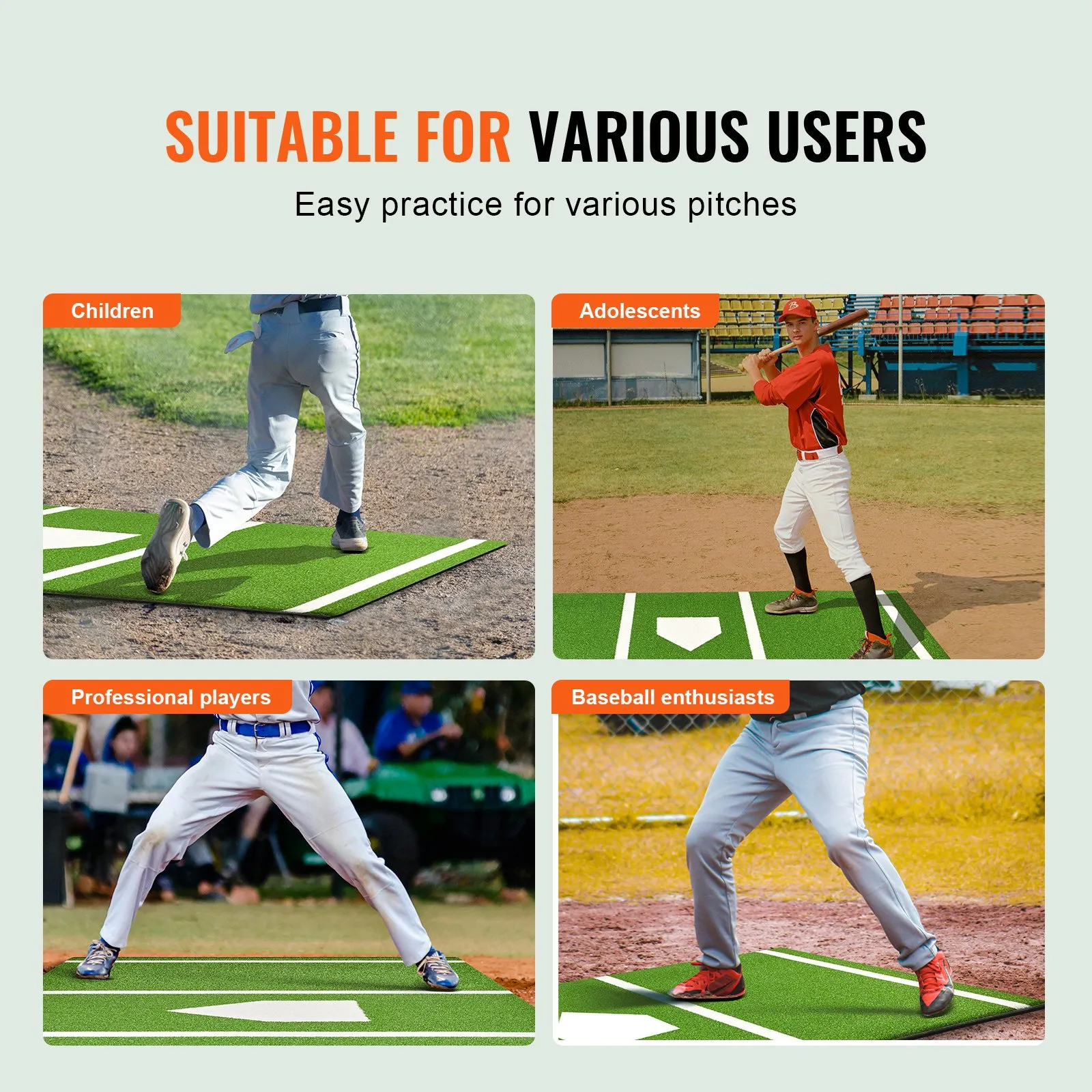 (FINAL PRICES ARE LOWER ON OUR SITE!) VEVOR Baseball Softball Hitting Batting Mat, 10' x 3.8' Indoor/Outdoor Softball Mat, Lined & Foam Backing Anti-Slip Anti-Fade Softball Training Aid, Portable Practice Mat with Tightening Rope, Green