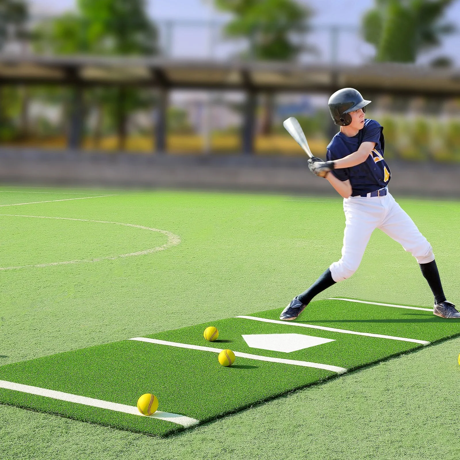 (FINAL PRICES ARE LOWER ON OUR SITE!) VEVOR Baseball Softball Hitting Batting Mat, 10' x 3.8' Indoor/Outdoor Softball Mat, Lined & Foam Backing Anti-Slip Anti-Fade Softball Training Aid, Portable Practice Mat with Tightening Rope, Green