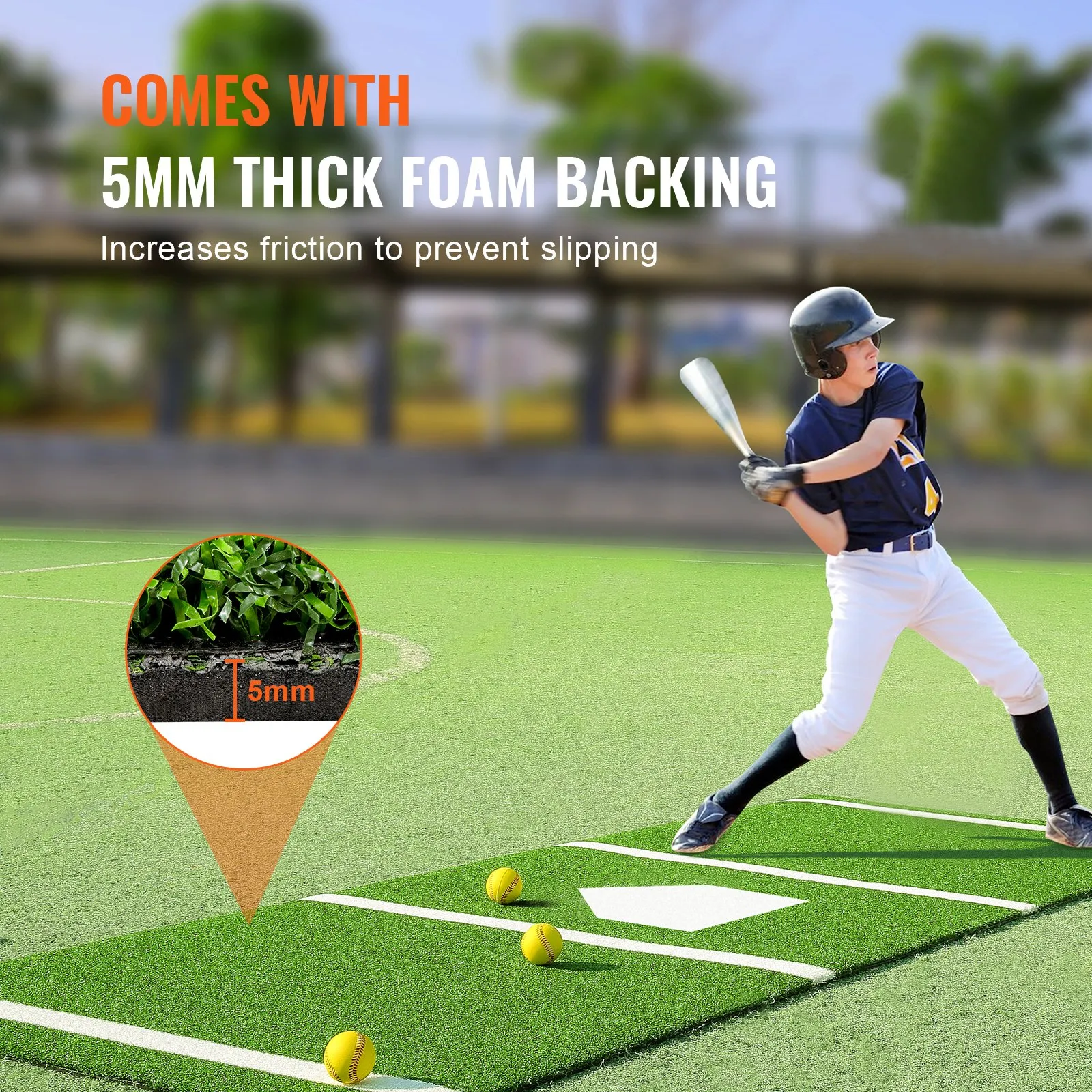 (FINAL PRICES ARE LOWER ON OUR SITE!) VEVOR Baseball Softball Hitting Batting Mat, 10' x 3.8' Indoor/Outdoor Softball Mat, Lined & Foam Backing Anti-Slip Anti-Fade Softball Training Aid, Portable Practice Mat with Tightening Rope, Green
