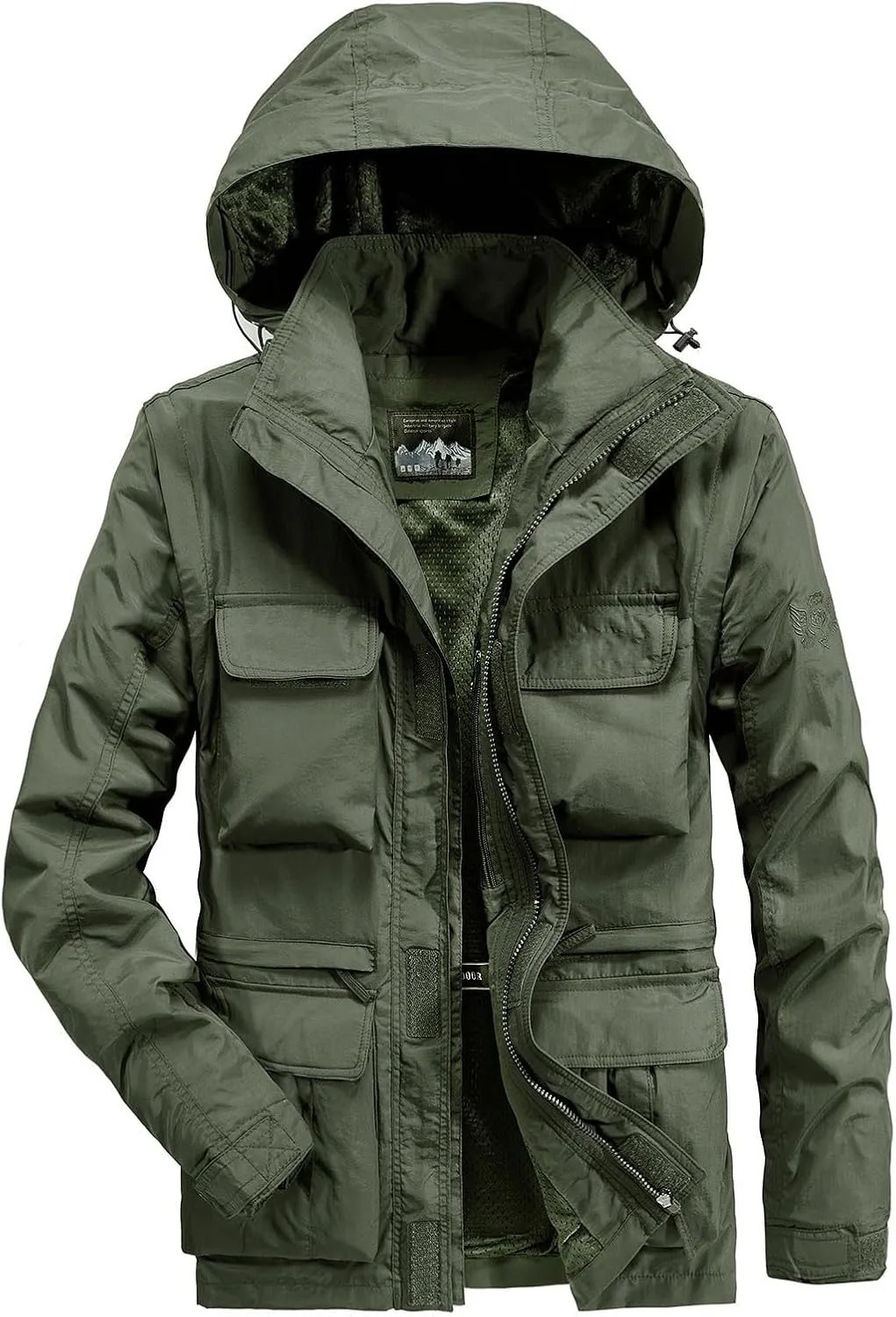 Finelylove Men's Tactical Jacket Military Waterproof Rain Jacket Breathable Hooded Windbreaker Raincoat Multi Pockets