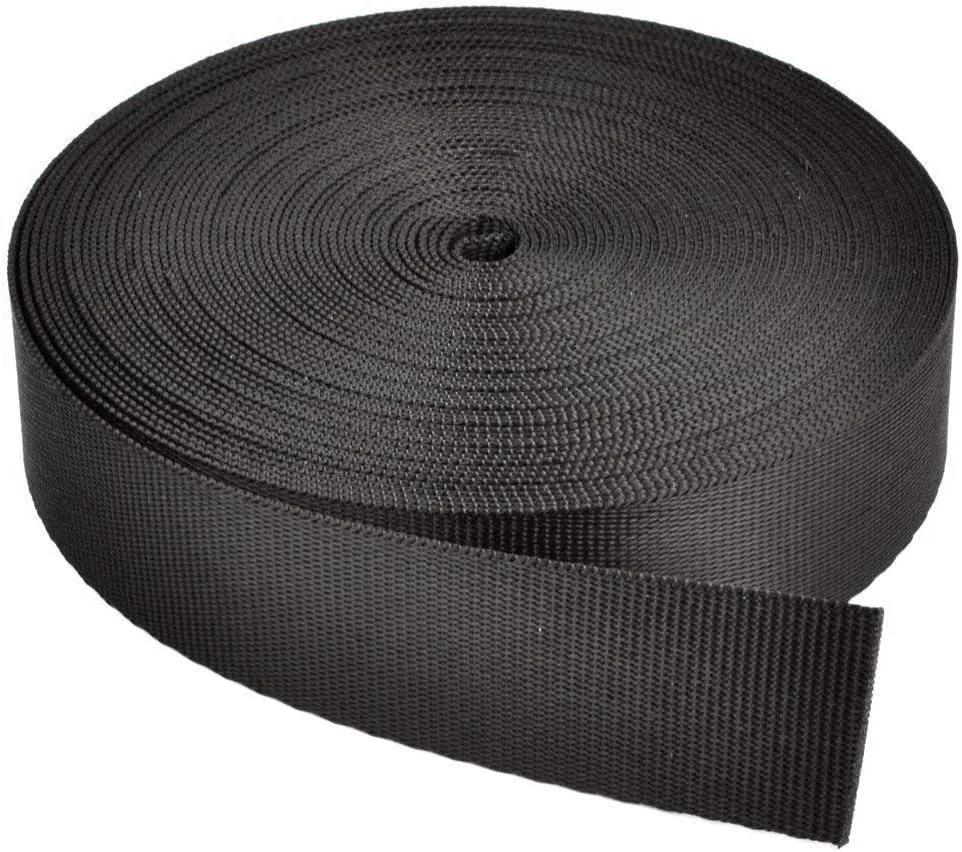 Flat Nylon Webbing Strap, 1 Roll 10 Yards 2 Inch Wide Polypropylene Heavy Straps for Bags, Canoe Seat, Slings, Outdoor Climbing and DIY Making Luggage Strap, Pet Collar, Backpack Repairing (Black)