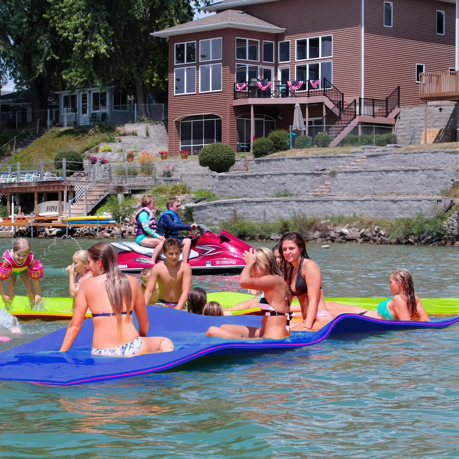 Floating Water Mat, 9/12/18Ft Lily Pad Floating Mat, Tear-Resistant Family Water Lake Mat, 3-Layer Portable XPE Foam Mat for Adults and Pets, Used in Beach, Ocean, Pool