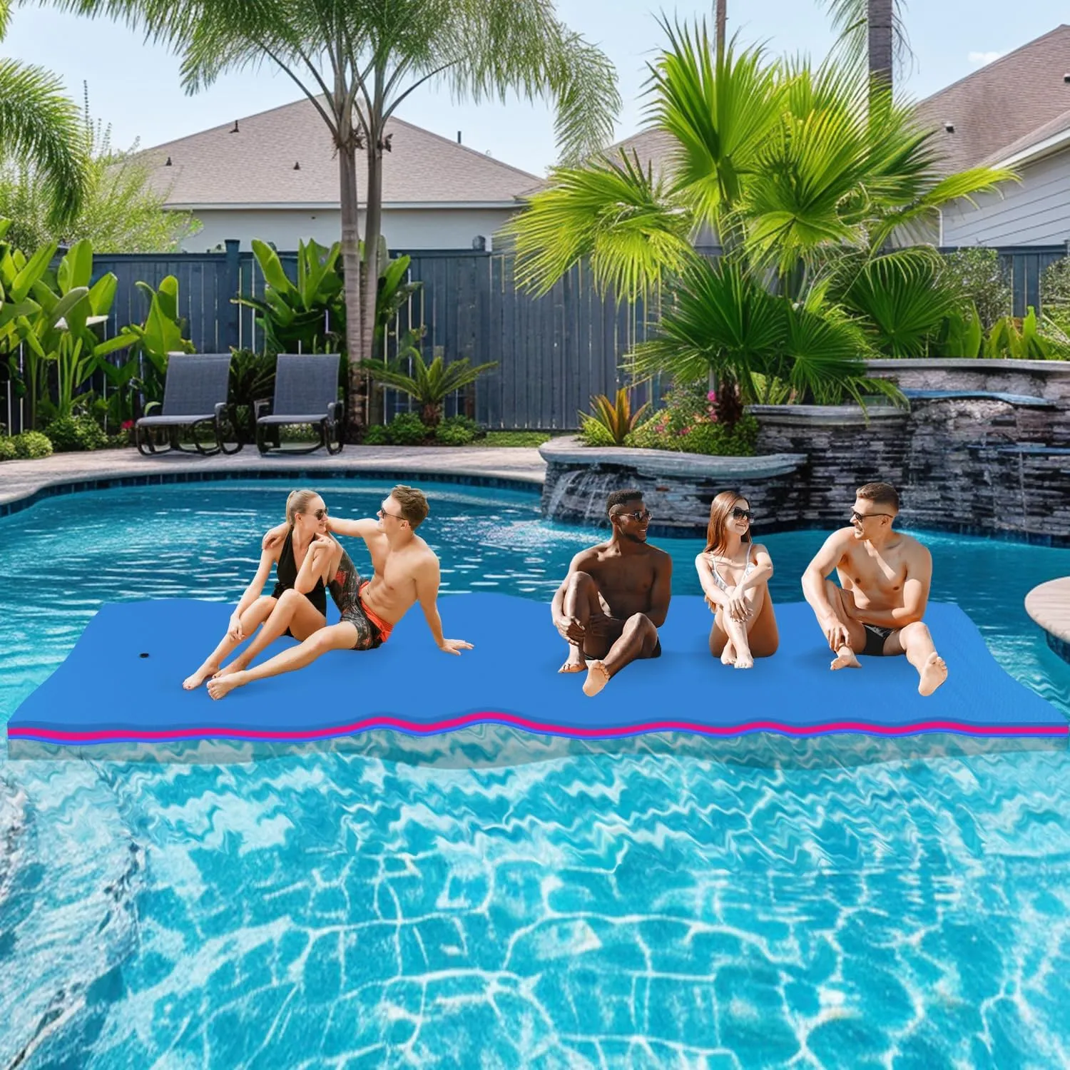Floating Water Mat, 9/12/18Ft Lily Pad Floating Mat, Tear-Resistant Family Water Lake Mat, 3-Layer Portable XPE Foam Mat for Adults and Pets, Used in Beach, Ocean, Pool