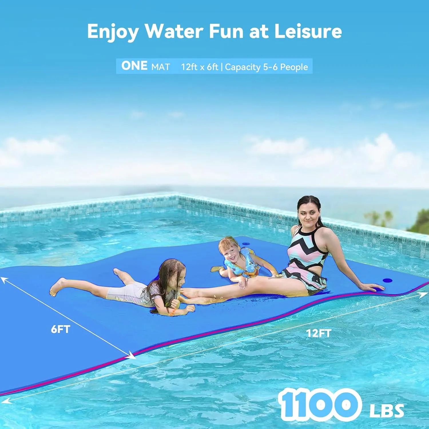 Floating Water Mat, 9/12/18Ft Lily Pad Floating Mat, Tear-Resistant Family Water Lake Mat, 3-Layer Portable XPE Foam Mat for Adults and Pets, Used in Beach, Ocean, Pool