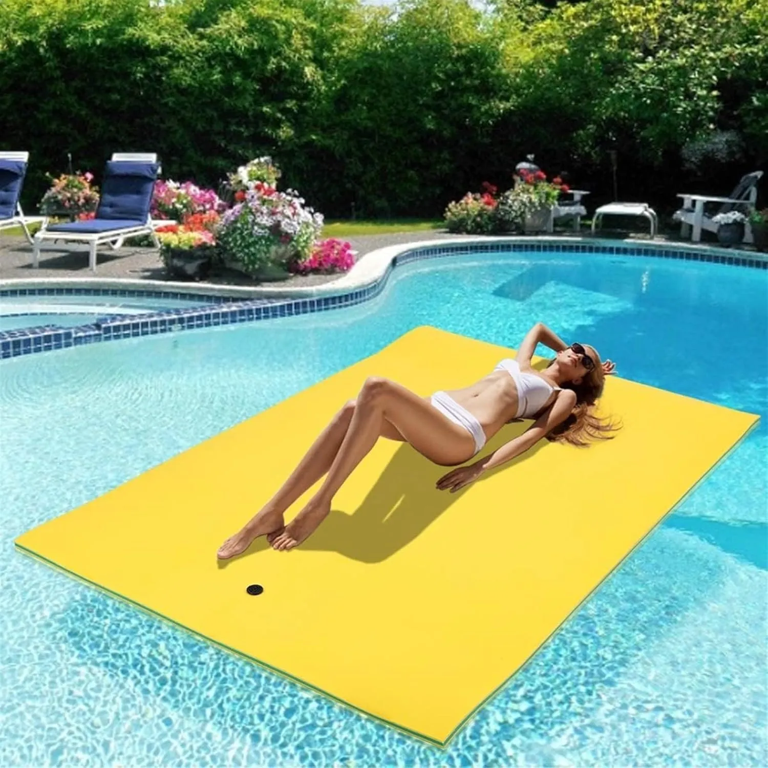 Floating Water Pad,Water Foam Mat with Rolling Pillow, 3-Layer Floating Island for Pool River Lake Beach Ocean Water Activities