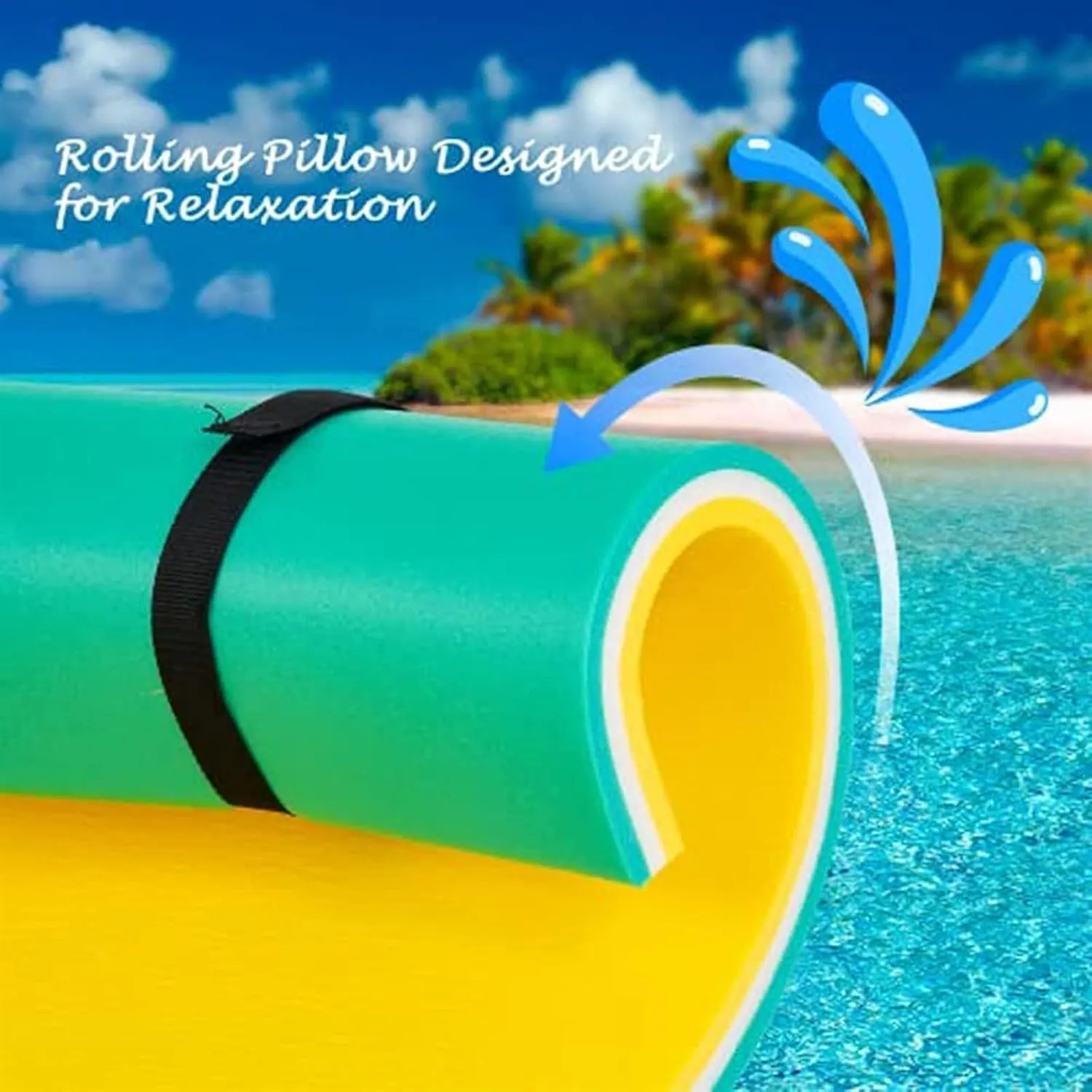 Floating Water Pad,Water Foam Mat with Rolling Pillow, 3-Layer Floating Island for Pool River Lake Beach Ocean Water Activities