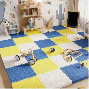 Foam Interlocking Floor Tiles Play Mat,9pcs 12x12x1in Extra Thick EVA Foam Floor Mat Puzzle Exercise Mat,Protective Flooring for Workout Equipment(Color:White Navy Blue Yellow)