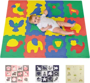 Foam Play Mat for Babies and Children | 12 EVA Foam Floor Tiles with Safari Animals in a Storage Bag |  20% Thicker and Softer Puzzle Mat for Crawling and Learning | 100% Safe, Non-Toxic, Odorless