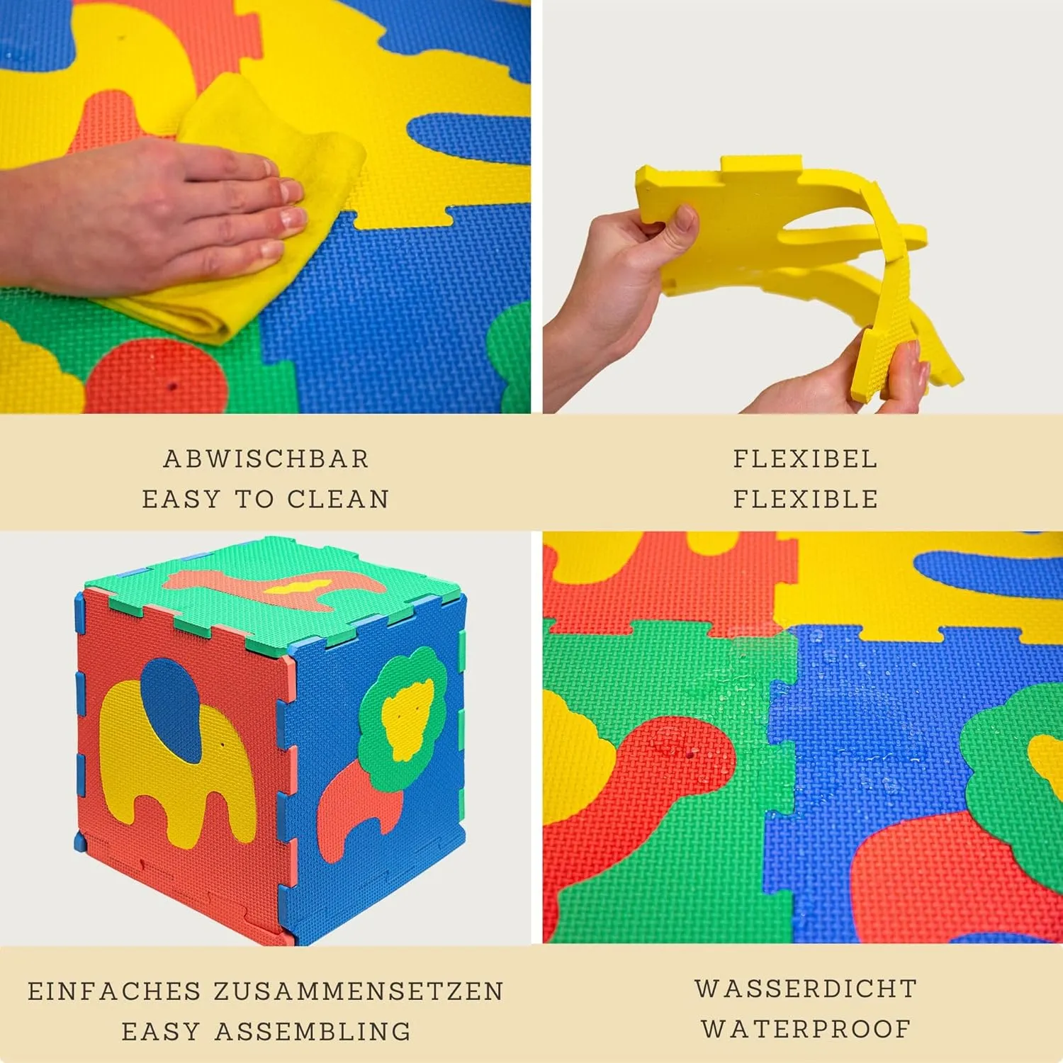 Foam Play Mat for Babies and Children | 12 EVA Foam Floor Tiles with Safari Animals in a Storage Bag |  20% Thicker and Softer Puzzle Mat for Crawling and Learning | 100% Safe, Non-Toxic, Odorless